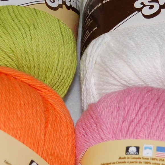 Mixed Lot of 4, #4 Worsted, Lily Cotton Yarn, Green, Orange, Pink, White - Picture 5 of 5